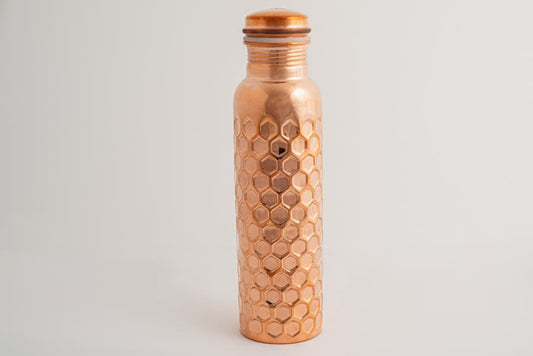 Diamond Hammered Copper Water Bottle | 950ml | Handcrafted