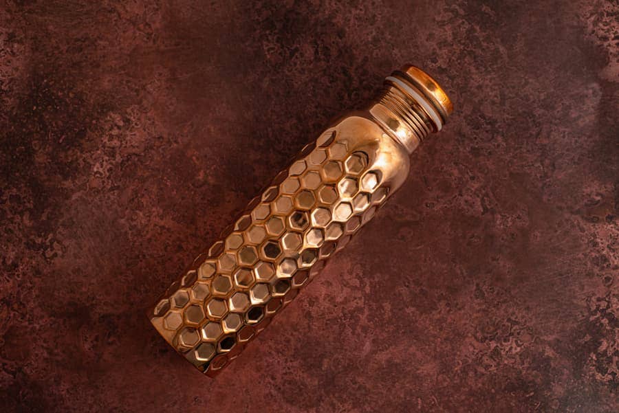 Diamond Hammered Copper Water Bottle | 950ml | Handcrafted